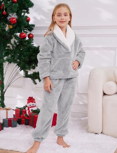 Gihuo الفتيات السراويل الصوف مجموعات غامض 2 قطعة ملابس التلبيب الياقة البلوز البلوز مجموعة Sweatsuit 5-12Y in Kuwait