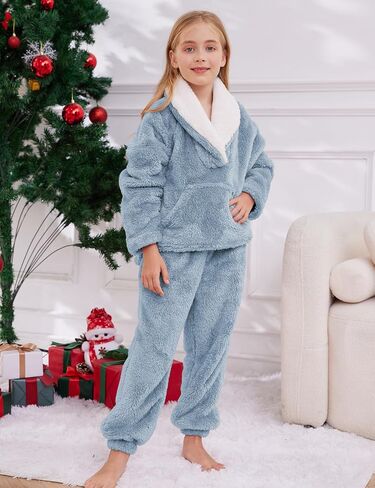 Gihuo الفتيات السراويل الصوف مجموعات غامض 2 قطعة ملابس التلبيب الياقة البلوز البلوز مجموعة Sweatsuit 5-12Y in Kuwait