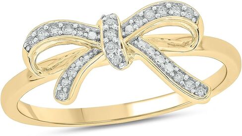 Cali Trove 1/10 cttw Diamond Ribbon Bow Rings for women |14kt Vermeil plated 925 Sterling Silver Rings for Women - Mother's Day gift for Mom | Bow Gold Ring for Women | Bowknot promise rings for her in Saudi Arabia