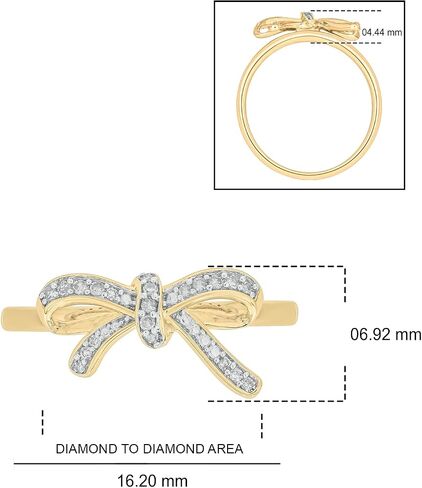 Cali Trove 1/10 cttw Diamond Ribbon Bow Rings for women |14kt Vermeil plated 925 Sterling Silver Rings for Women - Mother's Day gift for Mom | Bow Gold Ring for Women | Bowknot promise rings for her in Saudi Arabia