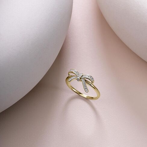 Cali Trove 1/10 cttw Diamond Ribbon Bow Rings for women |14kt Vermeil plated 925 Sterling Silver Rings for Women - Mother's Day gift for Mom | Bow Gold Ring for Women | Bowknot promise rings for her in Saudi Arabia