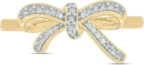 Cali Trove 1/10 cttw Diamond Ribbon Bow Rings for women |14kt Vermeil plated 925 Sterling Silver Rings for Women - Mother's Day gift for Mom | Bow Gold Ring for Women | Bowknot promise rings for her in Saudi Arabia