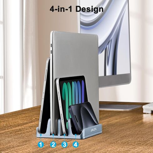 JARLINK 4-in-1 Adjustable Vertical Laptop Stand, Aluminum Holder, Silver in Kuwait