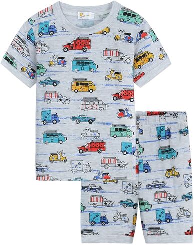 Little Hand Toddler Boys Pajamas Fire Truck 100% Cotton Kids Summer Short Sets Dinosaur Pajama Airplane PJS Set 2-7 T in Kuwait