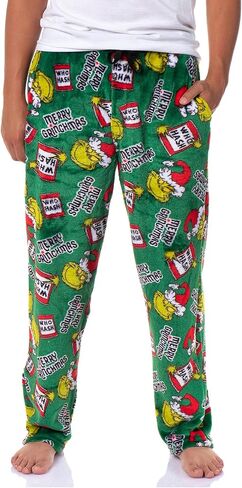 Dr. Seuss The Grinch Men's Merry Grinchmas Who Hash Adult Luxury Plush Lounge Sleep Pajama Pants with Elastic Waistband in Saudi Arabia