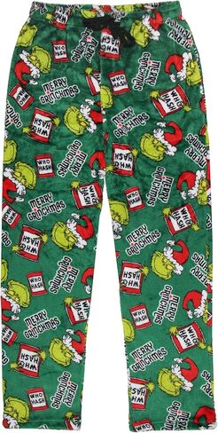 Dr. Seuss The Grinch Men's Merry Grinchmas Who Hash Adult Luxury Plush Lounge Sleep Pajama Pants with Elastic Waistband in Saudi Arabia