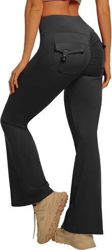 YOAKUKA Butt Lifting Flared Leggings for Women with Flap Pockets Tummy Control Compression Workout Yoga Pants in Saudi Arabia