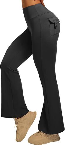 YOAKUKA Butt Lifting Flared Leggings for Women with Flap Pockets Tummy Control Compression Workout Yoga Pants in Saudi Arabia