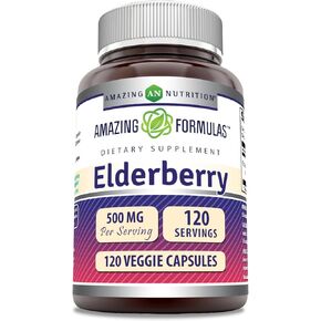 Amazing Formulas Elderberry Supplement | 500 Mg Per Serving | 120 Veggie Capsules | 10:1 Concentrate | Non-GMO | Gluten-Free | Made in USA