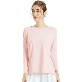 JOYSPELS Ice Silk Long-Sleeve Shirts for Women Loose Fit Boat-Neck Workout Tops for Women