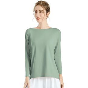 JOYSPELS Ice Silk Long-Sleeve Shirts for Women Loose Fit Boat-Neck Workout Tops for Women in Kuwait