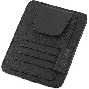 Visor Organizer, Automotive Car Sun Organizer Card Storage Glass Credit Money Holder Sunglasses Clip Multifunction Glasses Pouch Bag Hanging PU Leather(Black)