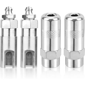 4pcs Grease Gun Coupler & Push on 90 Degree Grease Adapter, 1/8 NPT Thread Grease Gun Connector Push on Slotted Right Angle Grease Coupler Replacement Grease Gun Tip Fittings Lubrication Accessories