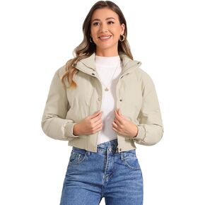 Allegra K Women's Winter Bomber Jacket Outwear Baggy Padded Cropped Lightweight Coats
