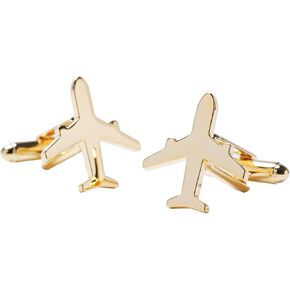 Airplane Plane Cufflinks,Stainless Steel Golden Airplane Cufflinks (Cufflinks Box and Polishing Cloth Included)