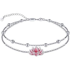 925 Sterling Silver Anklets Bracelets for Women Lotus Flower Anklets Dainty Beach Layered Bracelet Jewelry for Wife Girlfriend Friends