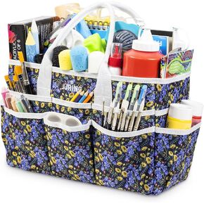 JJRING Craft Tote Storage Bag, Art Organizer Tote Bag with Multiple Pockets, Craft Supply Bag for Art, Craft, Sewing, and Office Supplies, Blue, JT0636