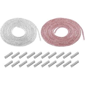 MECCANIXITY 4mm x 2.5m Shoe Laces Hoodie String Glitter Cords Rhinestone Tube Rope Bling Crystal String Rope for DIY Sneakers Sweaters Sweatpants Decoration Black, Silver with Aglets