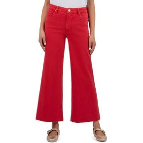 KUT from the Kloth Women's Meg High-Rise Fab Ab Wide Leg Raw Hem in Cherry