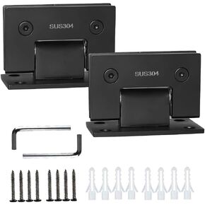 2 Pack 180 Degree Glass Shower Door Hinges, Frameless Glass Door Hinges, Heavy Duty 304 Stainless Steel Glass to Glass Hinge Bathroom Gate Clamp for 8-12mm, Black