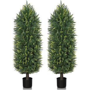 4FT Artificial Cedar Topiary Trees Outdoor 2 Pack Faux Cypress Bushes UV Resistant 48 Inch Fake Evergreen Shrubs for Front Door Porch Entrance Yard Home Decoration