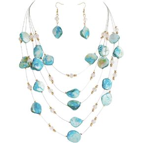 Coiris Shell 5 Layered Necklace Jewelry Set for Women Natural Chunky Mother of Pearl Necklace Shell Earrings Costume Jewelry for Women