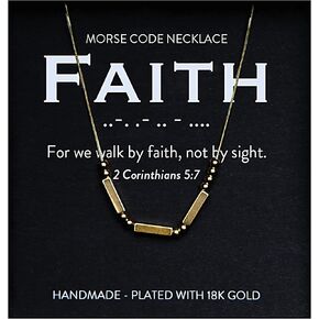 Christian Morse Code Necklace for Her | 18K Gold Plated Chunky Morse Code Necklace for Women | Women’s Religious Minimalist Gold Beaded Necklace with Inspirational Bible Verse for Encouragement