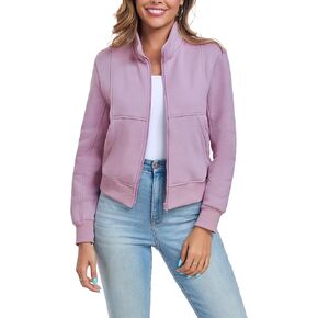 Women's Full Zip Up Sweatshirts Fleece Jackets Stand Collar Long Sleeve Casual Outwear Fuzzy Warm Coat with Pocket
