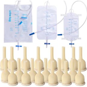 Catheter External Self-Sealing Set, 20 pcs Soft Latex, 1 pcs 500 ml Leg Bag, 1 pcs 1000 ml Urine Bag, 1 pcs Extra Large Catheter 2000 ml Urine Bag - External Catheter for Men, Day and Night Use