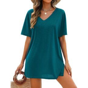 AI'MAGE Women's Swimsuit Coverup Short Sleeve Bathing Suit Cover Up Casual T-Shirt Dress Loose Beachwear Coverups S-3XL