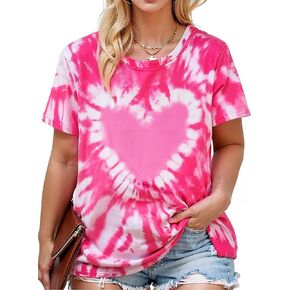 Plus Size Valentine Shirt Women Tie Dye Love Heat Graphic Tee Shirt Funny Valentine's Day Gift Shirts Love Tops 2X-5X