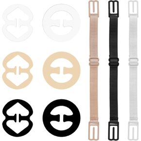 Bra Strap Clips, 9PCS Adjustable Non Slip Bra Straps Clips for Racerback, Bra Clips and Bra Straps Holder, Bra Accessory for Cleavage Control and Shoulder Comfort for Full Cup Size (Black/White/Beige)