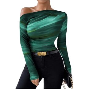 SOLY HUX Women's Off The Shoulder Tops Long Sleeve T Shirts Going Out Tops Casual Trendy Ruched Slim Fitted Tees