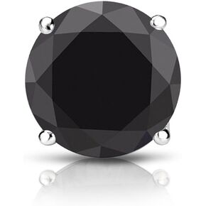 Diamond Wish 18k White Gold Round SINGLE Black Diamond Stud Earring (0.15cttw) 4-Prong Basket set with Screw-back
