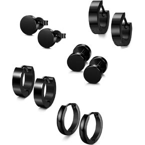 Jstyle 5 Pairs Hypoallergenic Stainless Steel Earrings For Sensitive Ears Simple Stud and Hoop Earrings Huggie Earring Set 18G