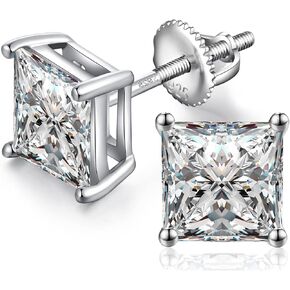Jiamiaoi 18k White Gold Plated Simulated Diamond Stud Earrings Screw Back Sterling Silver Cubic Zirconia Stud Earrings Set 4 Millimeters-8 Millimeters Nickle Free Hypoallergenic Earring Studs