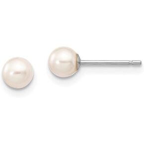 Solid 14k White Gold 4-5mm White Round Freshwater Cultured Pearl Stud Post Earrings mm