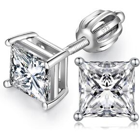 Jiamiaoi 18k White Gold Plated Simulated Diamond Stud Earrings Screw Back Sterling Silver Cubic Zirconia Stud Earrings Set 4 Millimeters-8 Millimeters Nickle Free Hypoallergenic Earring Studs
