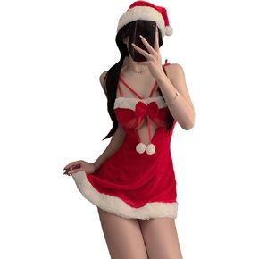 SNOMYRS Sexy Santa Costume For Women Adult Velvet Cosplay Lingerie Mrs. Claus Christmas Dress With Hat Tong