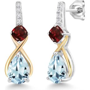 Gem Stone King 925 Sterling Silver and 10K Yellow Gold Pear Shape Sky Blue Aquamarine Swiss Blue Topaz and White Lab Grown Diamond Dangle Earrings For Women (2.59 Cttw, Pear Shape 8X6MM)