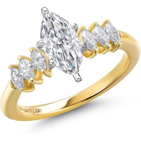 Gem Stone King 1 to 2 Carat 14K Two Tone Gold IGI Certified Oval White Lab Grown Diamond Engagement Ring For Women | F-G Color | VS1 Clarity | Available in Size 5, 6, 7, 8, 9