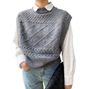 المرأة سترة متماسكة سترة صياد بلا أكمام فضفاضة Crewneck صدرية البلوز تريكو الأعلى