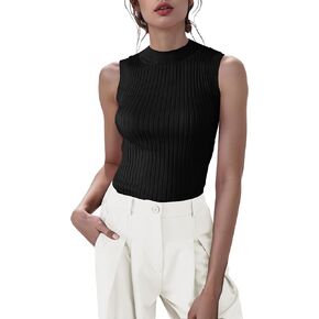 v28 Women Sleeveless Turtleneck Vest Casual Sexy Cute Knit Crop Tank Tops Pullover