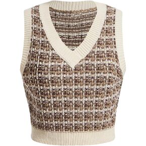 Milumia Women's Plaid Sweater Vest V Neck Sleeveless Knitted Tank Tops