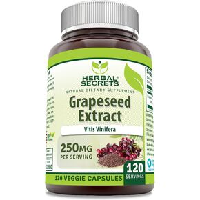 Herbal Secrets Grapeseed Extract Supplement | 250 Mg per Serving | 120 Veggie Capsules | Non-GMO | Gluten-Free | Made in USA