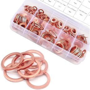 200 PCS Automotive Copper Gaskets, High Temperature Resistant Flat Washer Combination Kit, Oil Pan Plug Sealing Gasket, Universal for Most Cars (Gold)