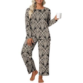 Findsweet 2024 Women's Pajamas Sets 2 Piece Long Sleeve Pj Sleepwear Soft Comfy Tops and Pants with Pockets