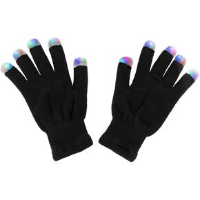 Super Z Outlet Black Knit Gloves LED Strobe Fingertips with 3 Colors for Light Shows, Raves, Concerts, Disco, Festival, Party Favors (1 Pair)