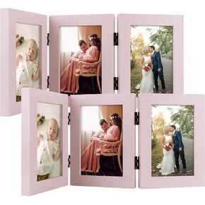 Frametory, 4x6 Triple Picture Frames Hinged 3 Photos Frame Collage, Three Picture Frames Multiple Desk Frame with Glass (Black, 1 Pack)
