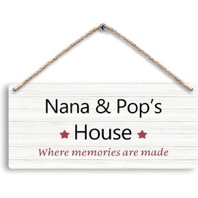 Grandma and Grandpa's House Hanging Wooden Signs 12x6, Grandma and Grandpa Gifts, Grandparents Gifts House Wall Decor, Grandkids Welcome Sign Decor Gifts for Grandma and Grandpa Grandparents